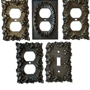 VTG 1967 American Tack Hardware Switch Plate Outlet Covers Cottage Flower Brass